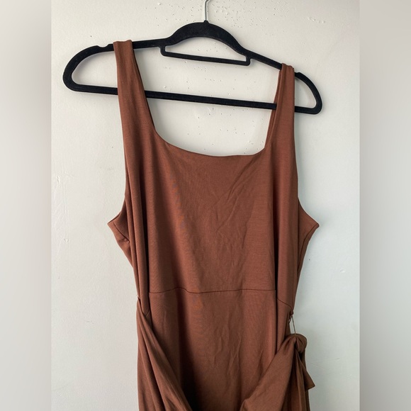 Quince Tencel Jersey Side Tie Midi Dress Rust Brown Size 16/ XL Asymmetric Wrap - Picture 6 of 7